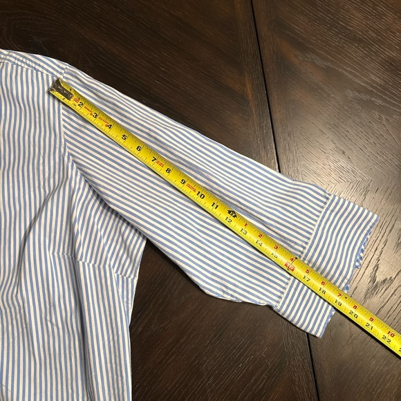 White and Blue Striped Button Down Shirt preppy stripes cotton button down XL - Picture 8 of 9